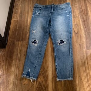 Lucky Brand Blue Distressed Jeans with Smiley Details and patches !!!